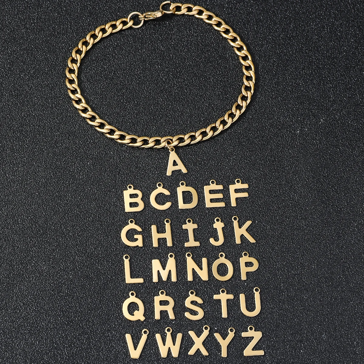 Fashion DIY 26 Letters Pendant Golden NK Chain Bracelet Simple Stainless Steel Jewelry Accessories