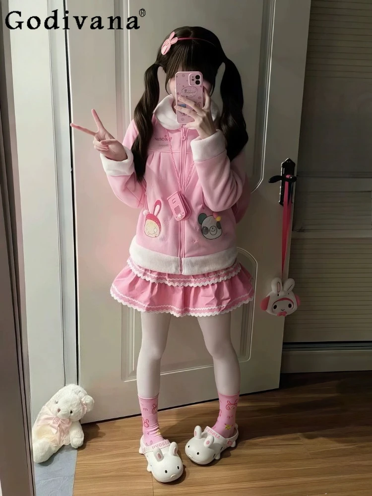 

Оригинальный мягкий комплект юбки Kawaii для девочек, одежда для дочери Y2K, весенне-осенняя куртка с мультяшным принтом, юбка-торт, комплект из 2 предметов для женщин