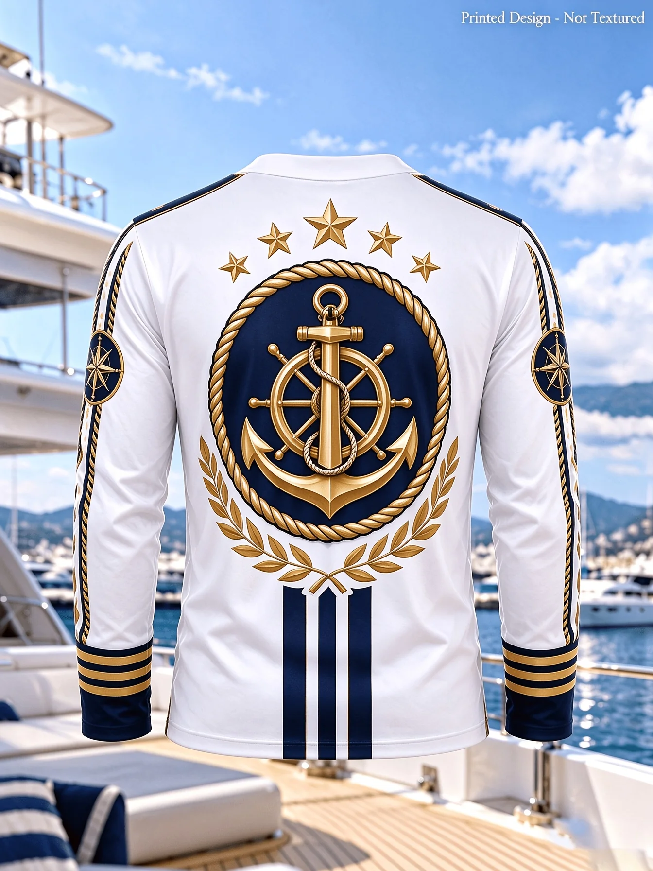 Men’s Long-Sleeve T-Shirt – Nautical Captain’s Uniform-Print Casual Top, Ideal for Yachting and Everyday Wear
