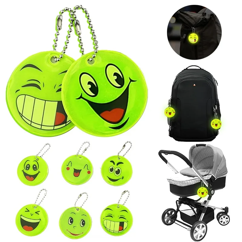 10PCS Men's Funny Keychains Pendant Round Double-sided Reflective Safety Random Pattern Key Ring
