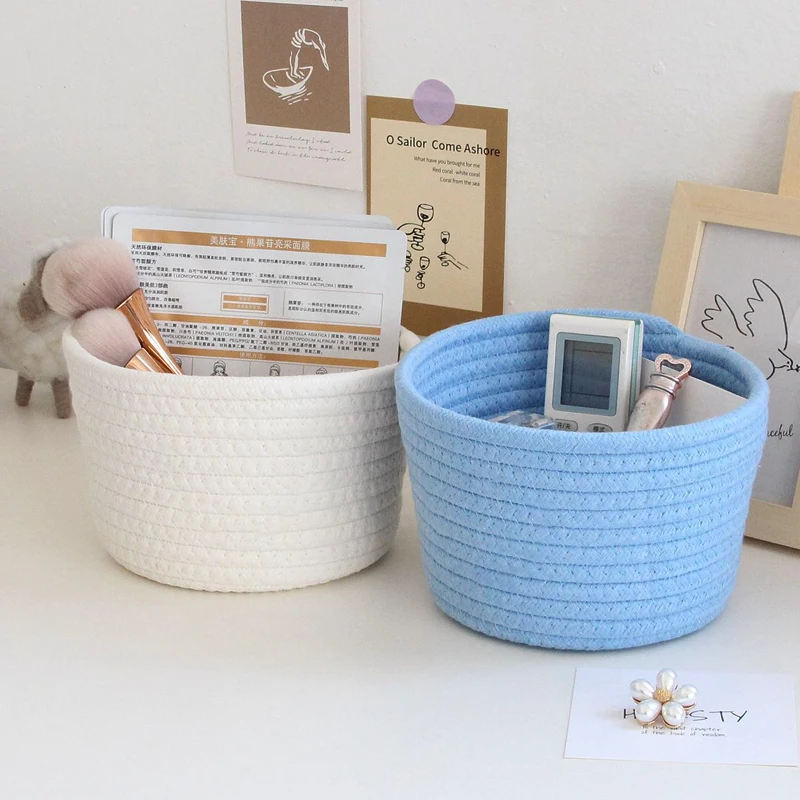 Cotton Thread Woven Storage Basket Jewelry Desktop Storage Basket Toys, Cosmetics, Snacks, Miscellaneous Items Storage Basket