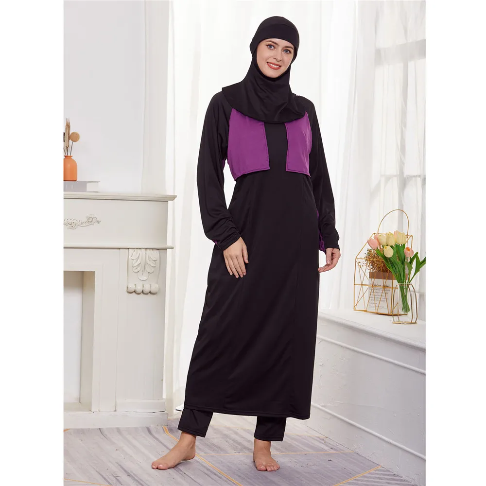 Conjunto de traje de baño musulmán para mujer, ropa islámica elástica de cobertura completa, Hijab de manga larga, burkini deportivo, 3 piezas