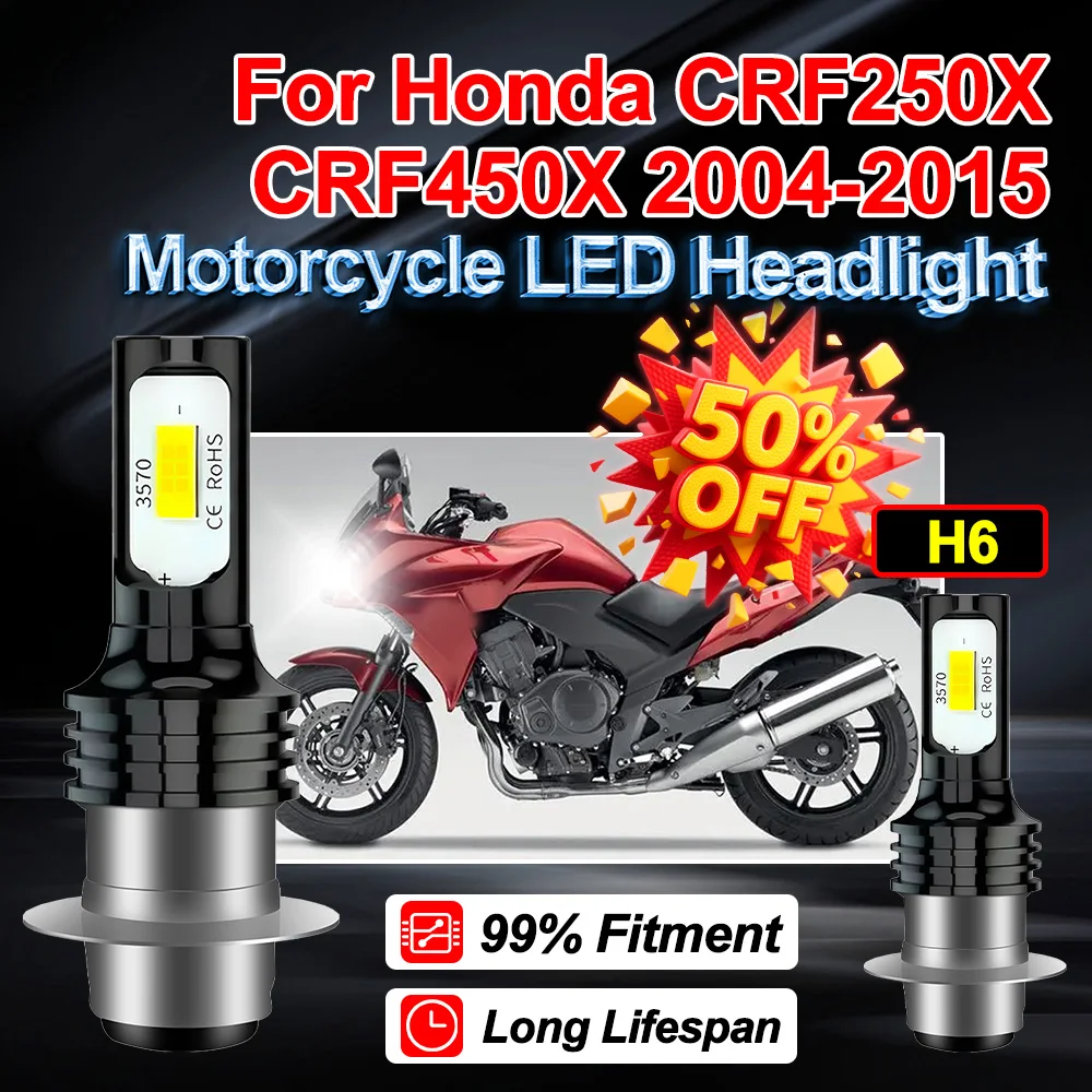 

1X 2X H6 BA20D For Honda CRF250X CRF450X 2004 2005 2006 2007 2008 2009 2010 2011 2012 2013 2014 2015 Motorcycle LED Headlight