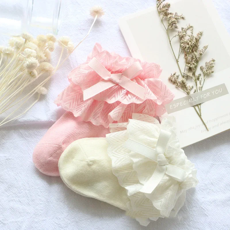 New Summer Cute Lace Flower Bows Newborn Baby Girl Socks Baby Socks Soft Cotton Ruffle Princess Infant Toddler Short Sock