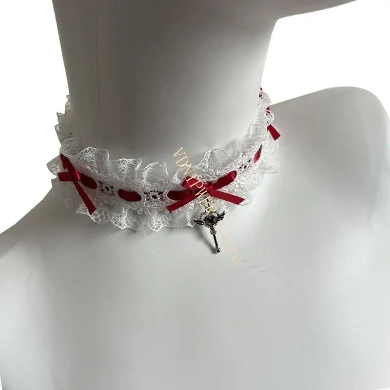 قلادة من الدانتيل قلادة قلادة من الدانتيل مع قلادة مفتاح جناح القلب للنساء D08E #2