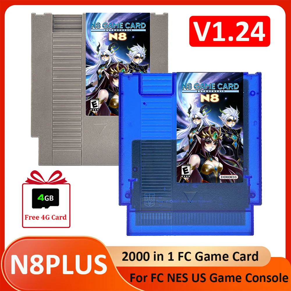 N8 Plus OS V1.24 2000 in 1 FC NES Game Card with 4G TF Card, 8-Bit Retro Game Collection for US NES Console & Family Computer