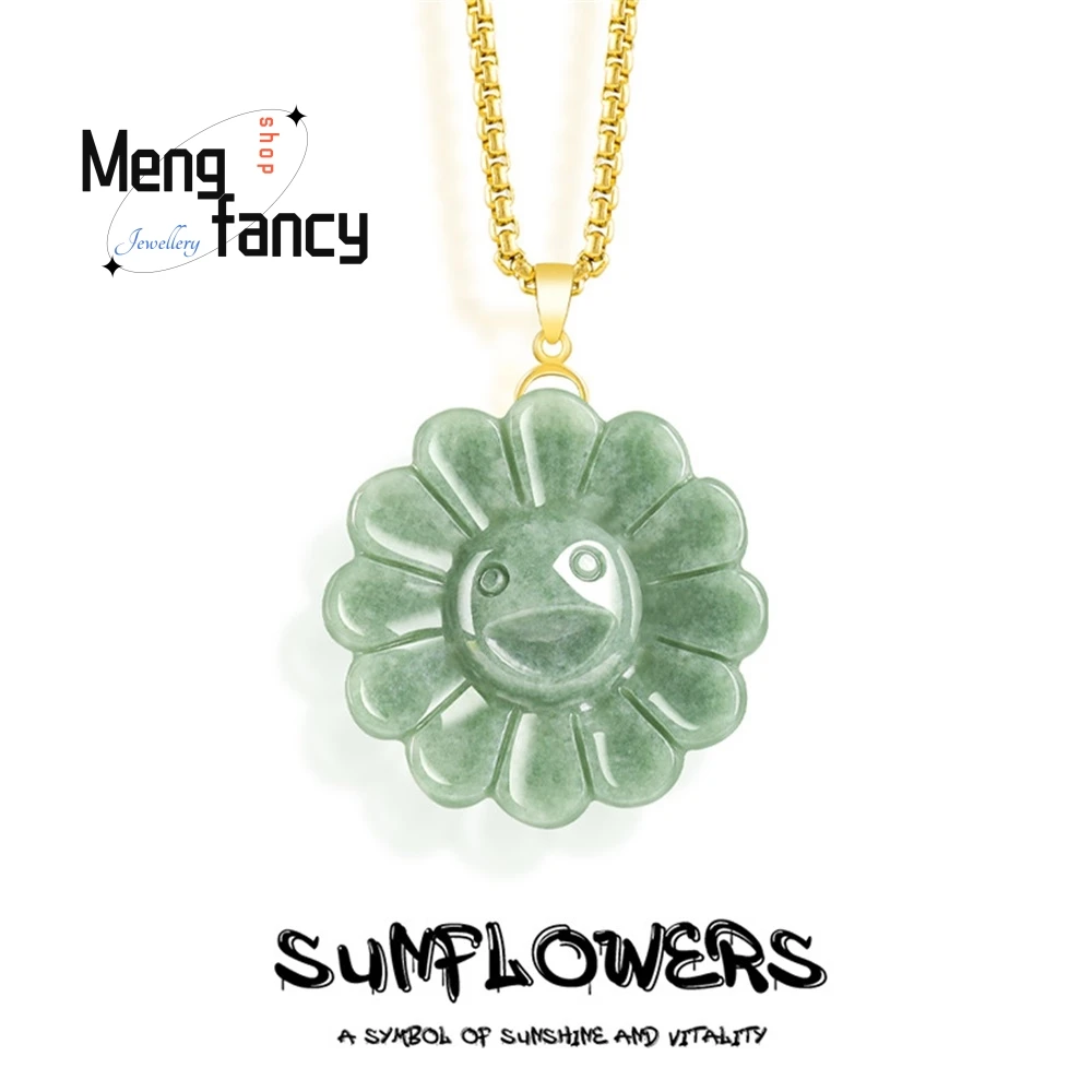 

Natural A-Grade Jade Smiling Face Sunflower Pendant S925 Silver Inlaid Jade Pendant Fashionable Men's And Women's Necklace