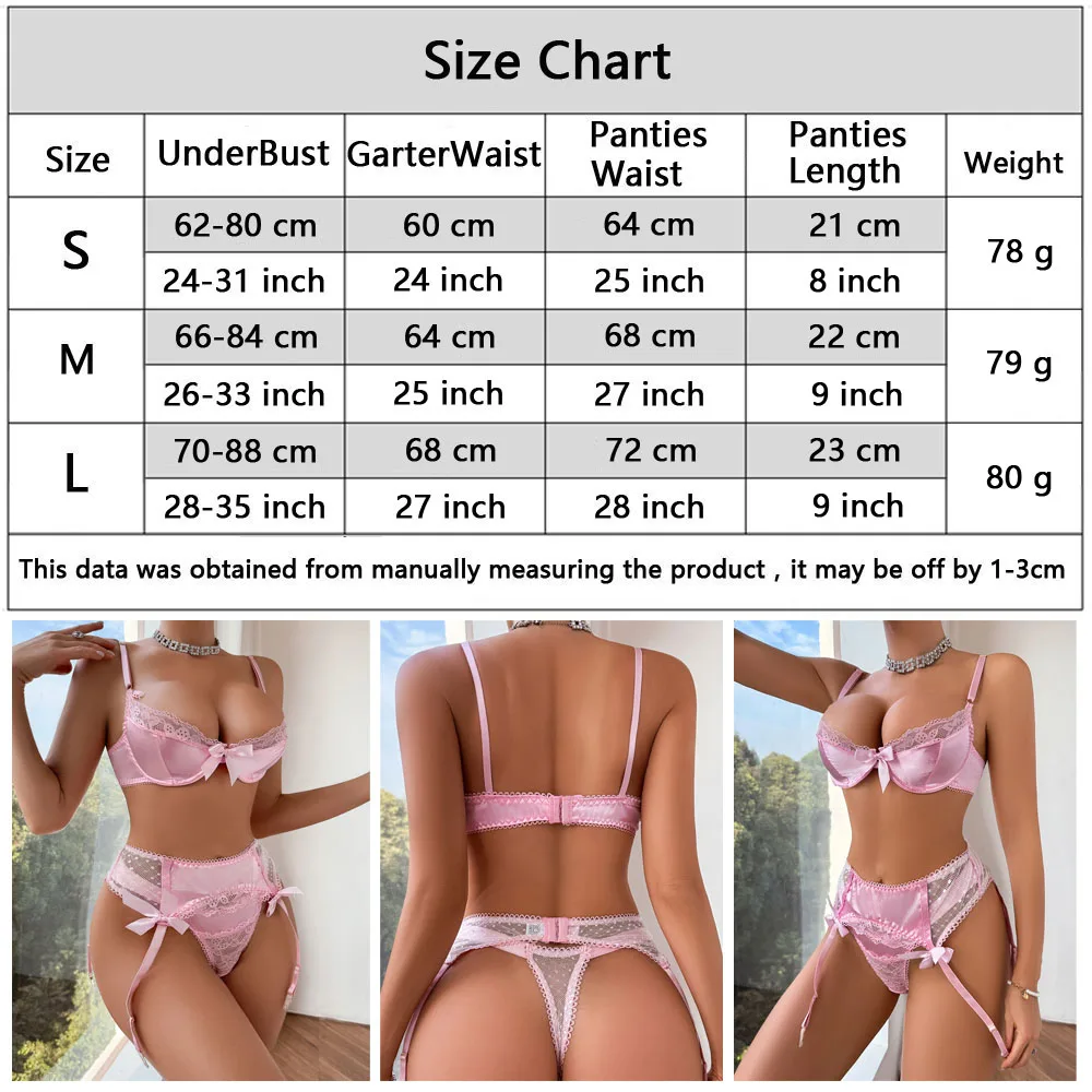 Sexy Lingerie Exotic Costumes Splice Lace Pink Delicate Underwear Women Sensual Lingerie Woman Porn 3-Piece Erotic Lingerie Set