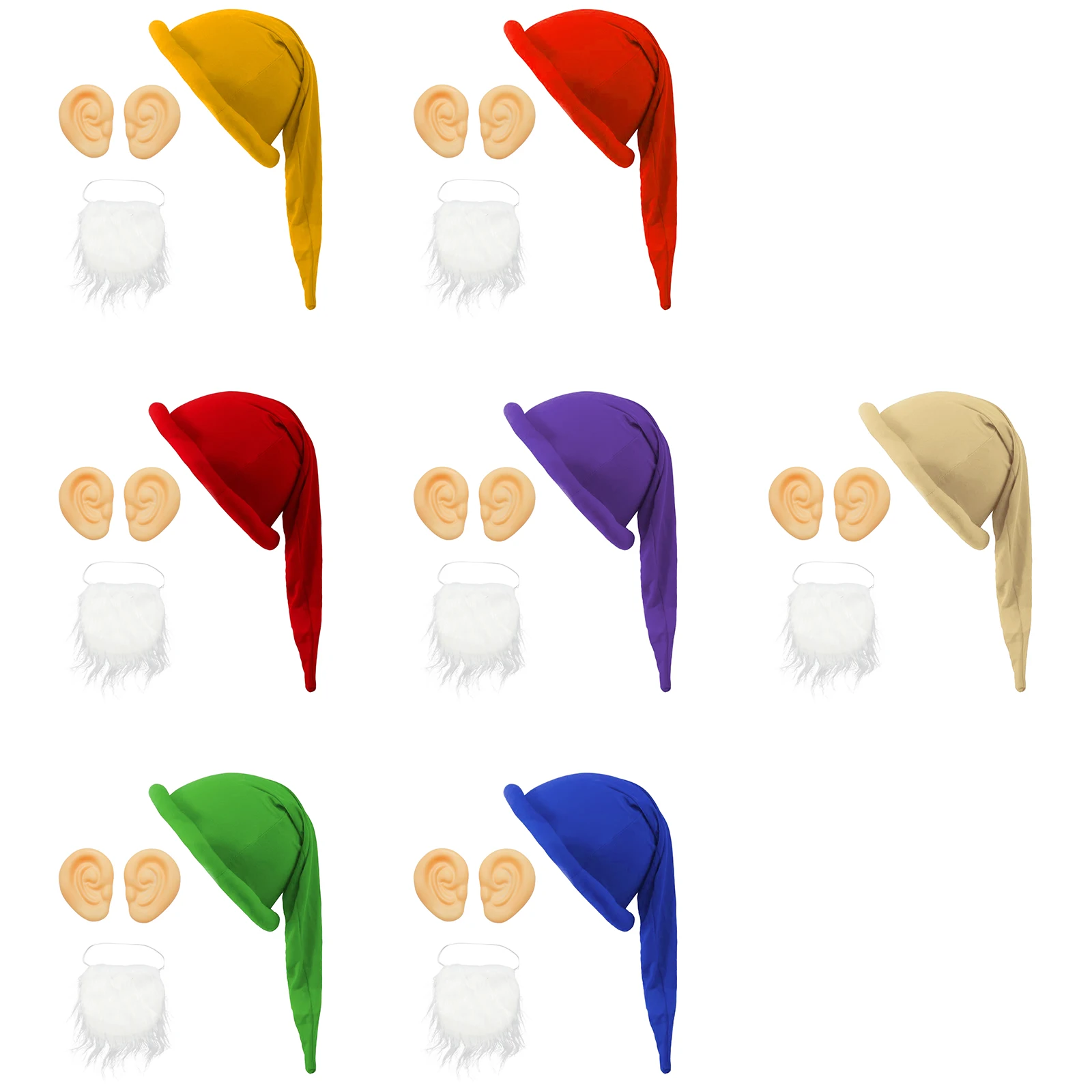 

Рождественский карлик, гном, эльф, аксессуары для костюма для косплея, шляпа с мягкими полями и 1 парами ушей, белая борода, реквизит для Хэллоуина, Рождества