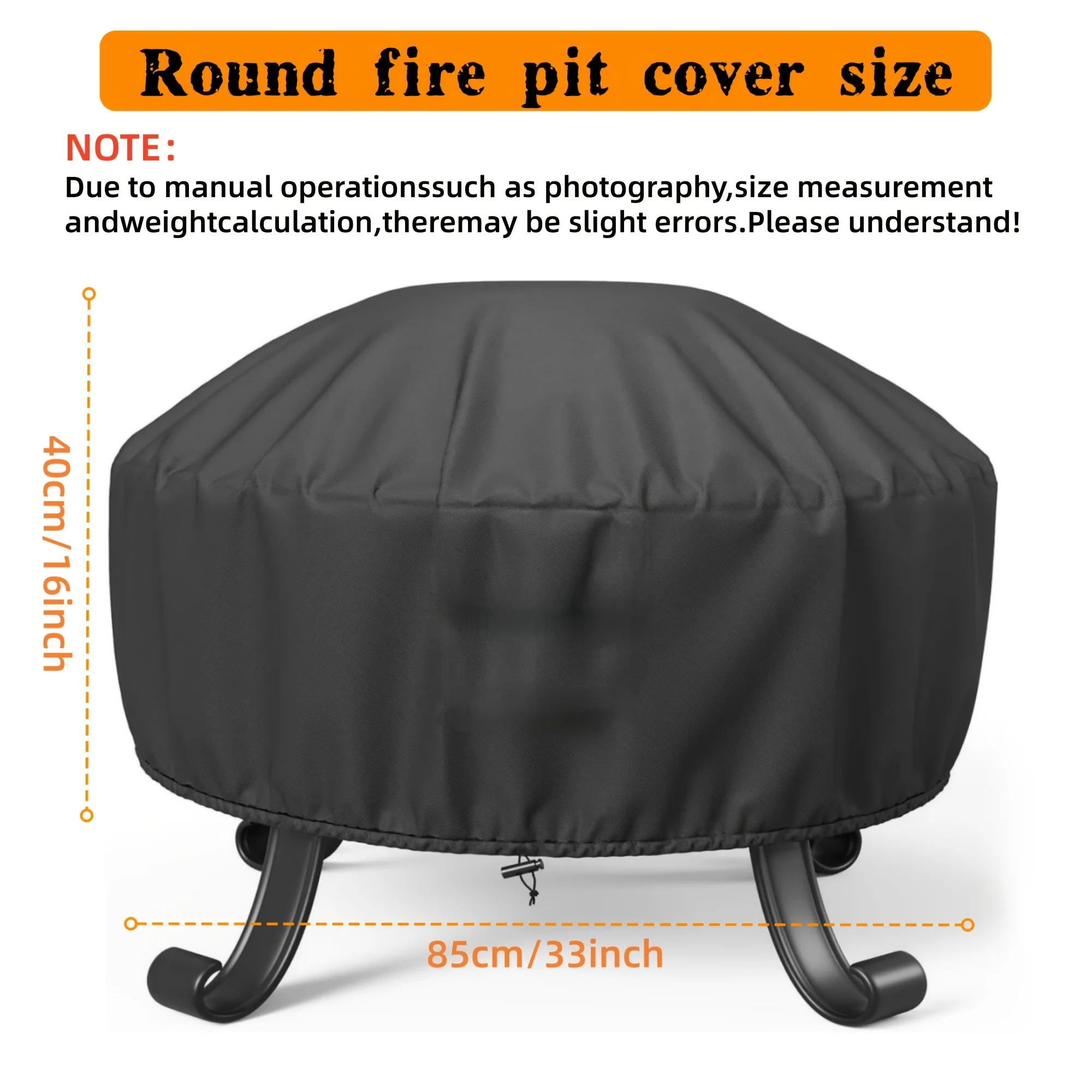 Universal Round Fire Pit Cover, Oxford Cloth UV Dust Rain Resistant Protector with Silver Coating and Drawstring Closure