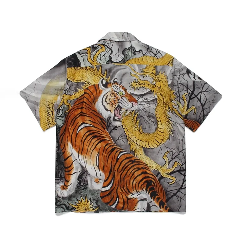 Summer Hawaiian Shirts For Men Hip Hop Mens Animal Tiger Funny Printed White Pink Shirts Men Korean Casual Holiday Tops Shirt