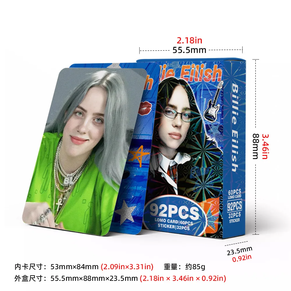 2026 Neu 92 Stück Billie Eilish Europäischer und Amerikanischer Stil Mini-Promi-Fotokarten, Fan-Sammelkarten, Postkarten LOMO-Karten – Detail 4