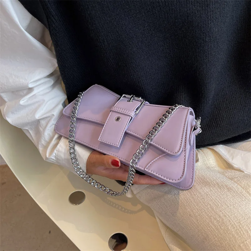 Solid color Women Chain Shoulder Side Bag Small PU Leather Handbag Wallet Vintage Luxury Brand Lady Flap Crossbody Sling Bag