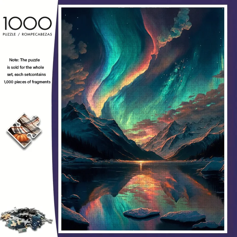 1000pcs Jigsaw Puzzle for Adults & Families - Northern Aurora Borealis Large Wall Art with 1000pcs, Challenging 5D Color Puzzl