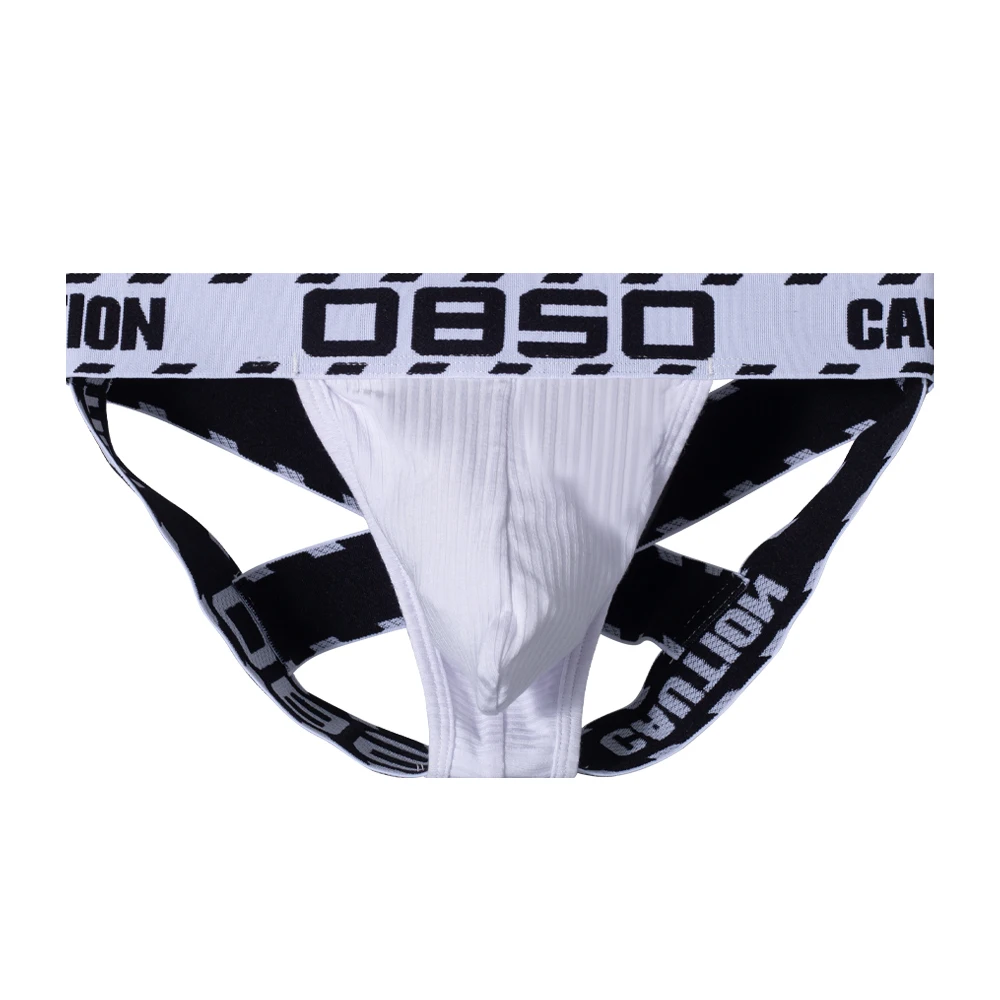 Men's Jockstrap Athletic Underwear, All Over Letter Print Wide Waistband, Cross Straps, Ribbed Contour Pouch, Trendy Underwear