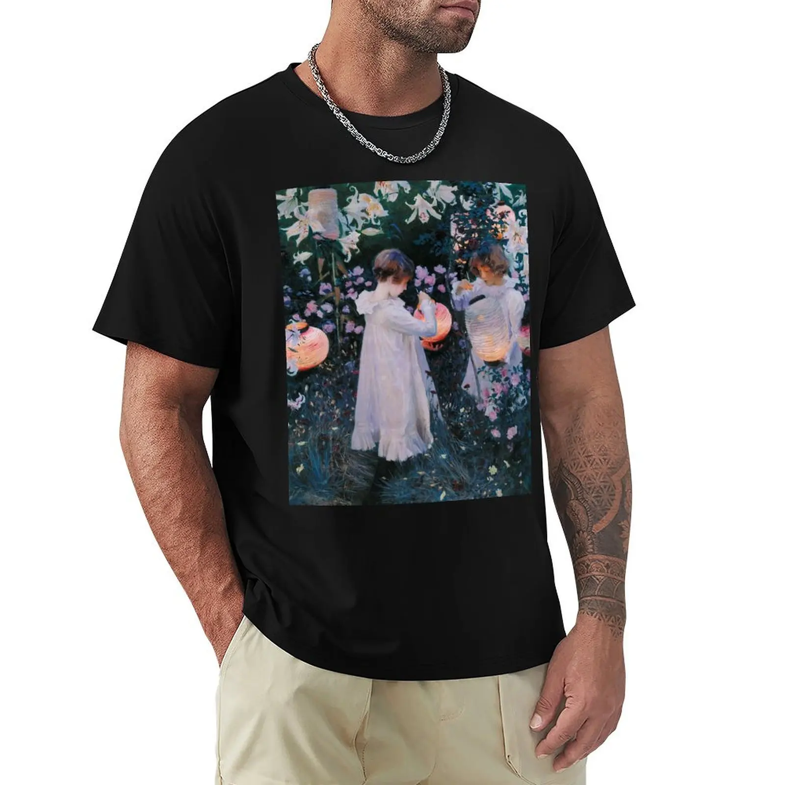 

John Singer Sargent - Carnation, Lily, Lily, Rose T-Shirt Classic Basic Casual T-Shirt