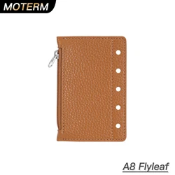 Moterm Zipper Flyleaf for A8 Size Ring Planner Genuine Pebbled Grain Leather Divider Coin Storage Bag Notebook Accessory