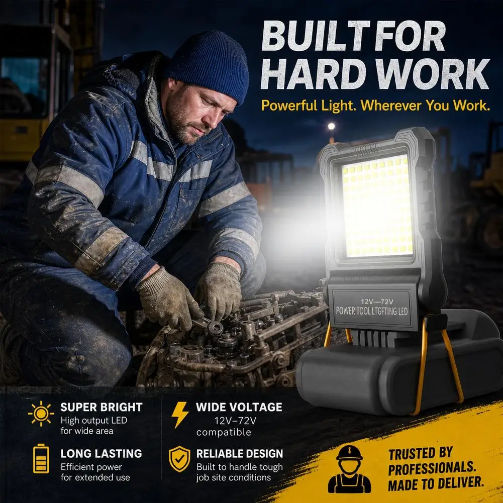 Superhelle LED-Arbeitsleuchte, tragbar, langlebig, starke Lichtquelle für Nachtarbeit, 72V Li-Ionen-Akku, Elektrowerkzeug – Detail 5