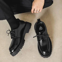 Summer Youth Small Leather Shoes Mens Breathable British Style Versatile Casual Round Toe Thick Sole Elevated Business Dress Men