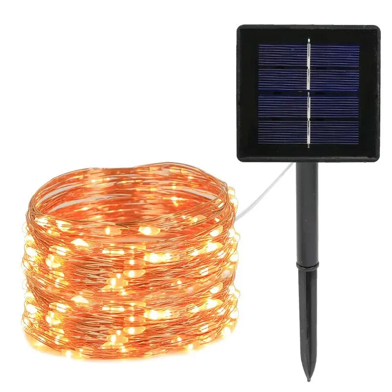 Guirxiété lumineuse solaire pour jardin extérieur, fil de cuivre étanche, lumière de Noël, 8 modes, 1 jeu, nickel é