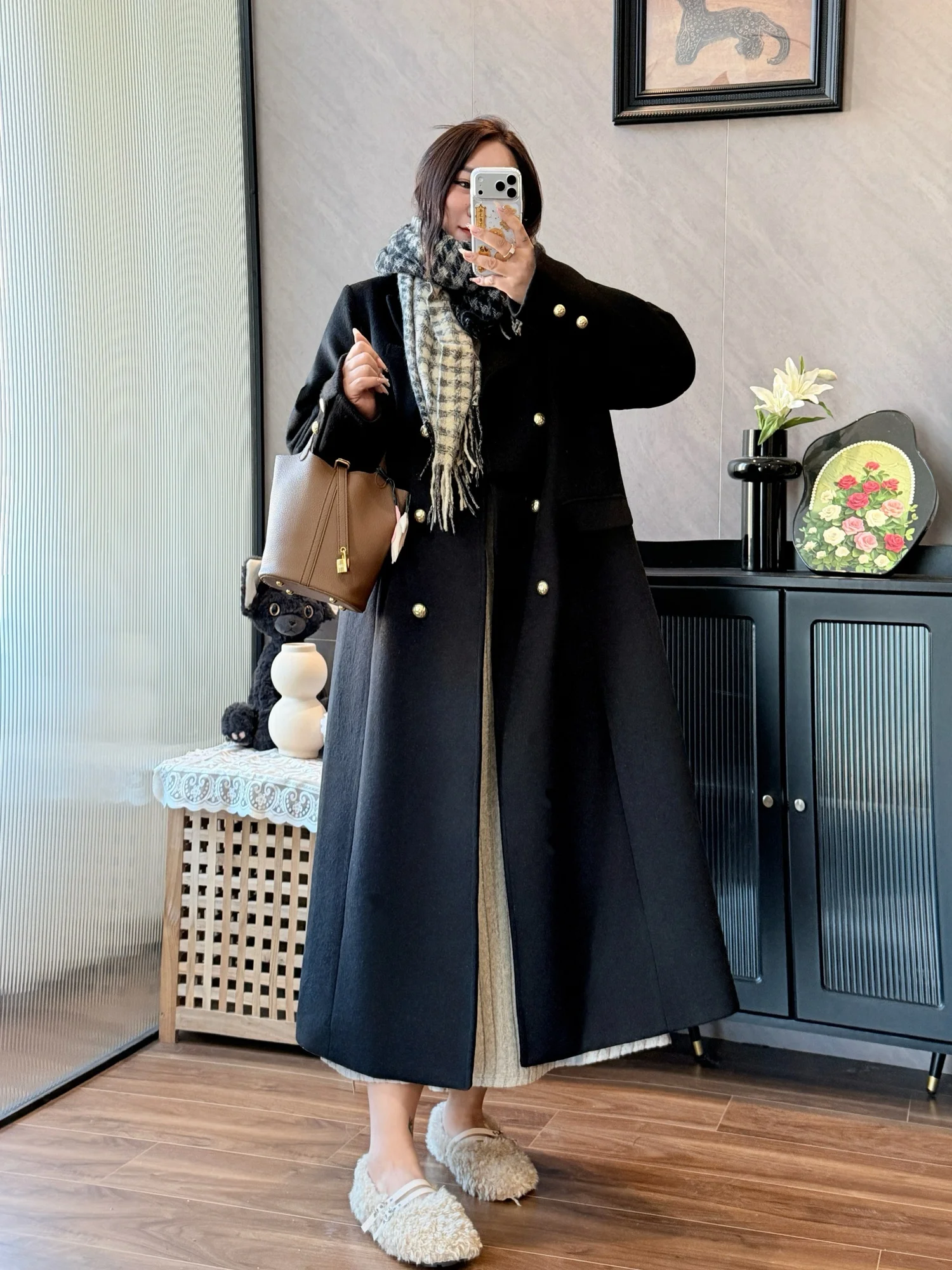 

Женское шерстяное пальто больших размеров Jaet с внутренним пухом для похудения, корейское Sle Bla Long Sve, зимняя модная верхняя одежда для поездок на работу