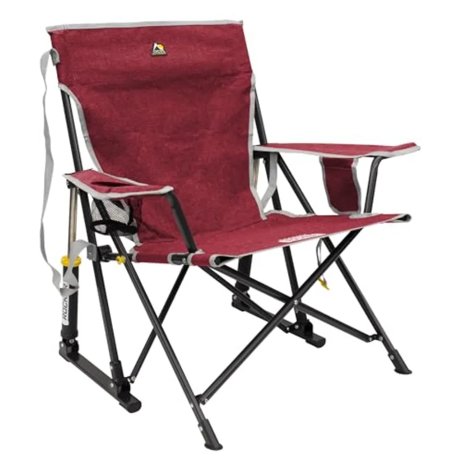 

Kickback Rocker Camping Chair Portable Folding Rocking Chair with Durable Armrests, Drink Holder Relaxed Lowered Seat for Comfo
