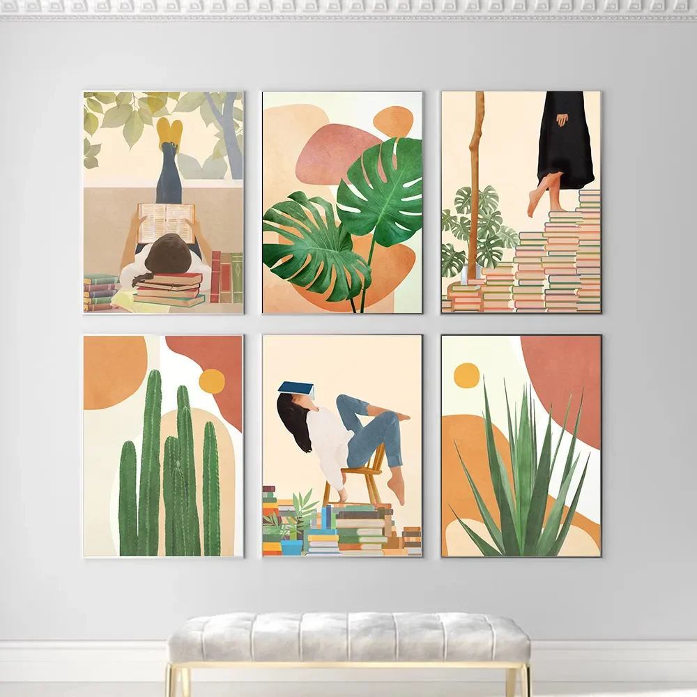 Toile d'art mural, peinture abstraite, livre de fille Boho, affiches et imprimés nordiques, Monstera Agave Cactus, images murales pour salon