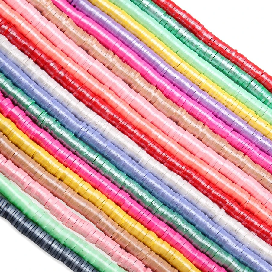

20Strands Shiny Flat Polymer Clay Beads DIY Boho Bracelet Necklace Craft Accessories 6mm Disk Spacer Beads For Jewelry Making