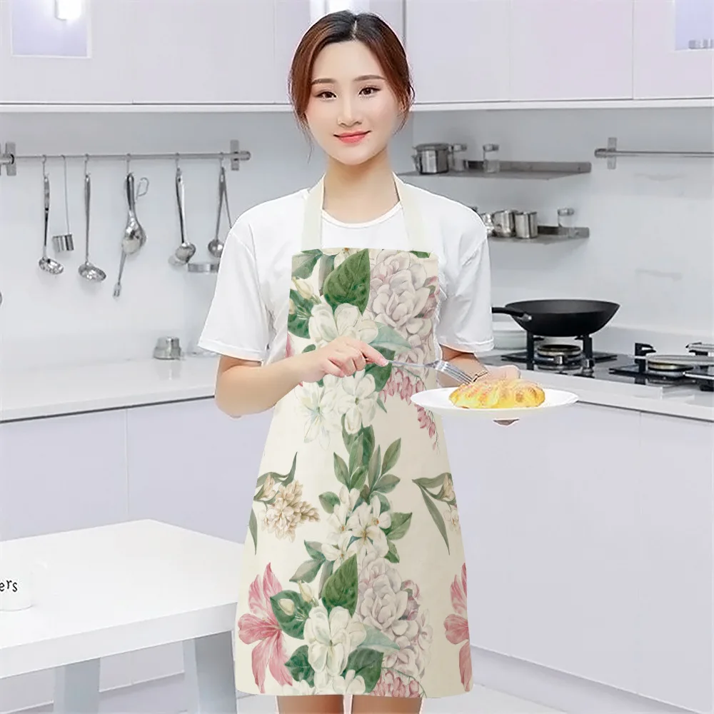 1Pcs Dark Floral Apron Waist Bib Women Aprons Vintage Plant Home Cooking Tool Pinafore Flower Child Waterproof Pinafore Delantal