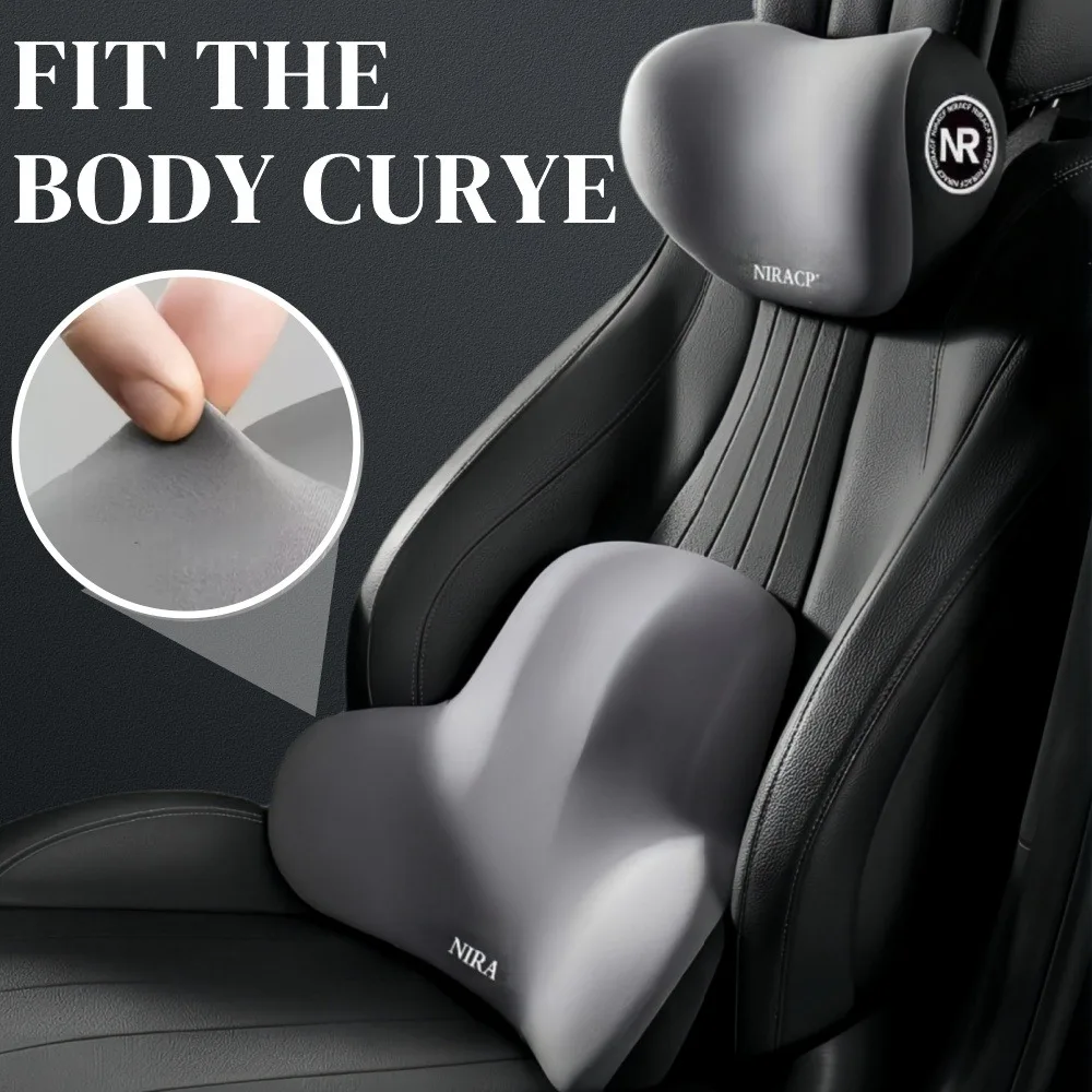 Car Neck Pillow Memory Foam Protective Lumbar Support Backrest Relieves Pressure Breathable Car Headrest Pillow Car Assesories