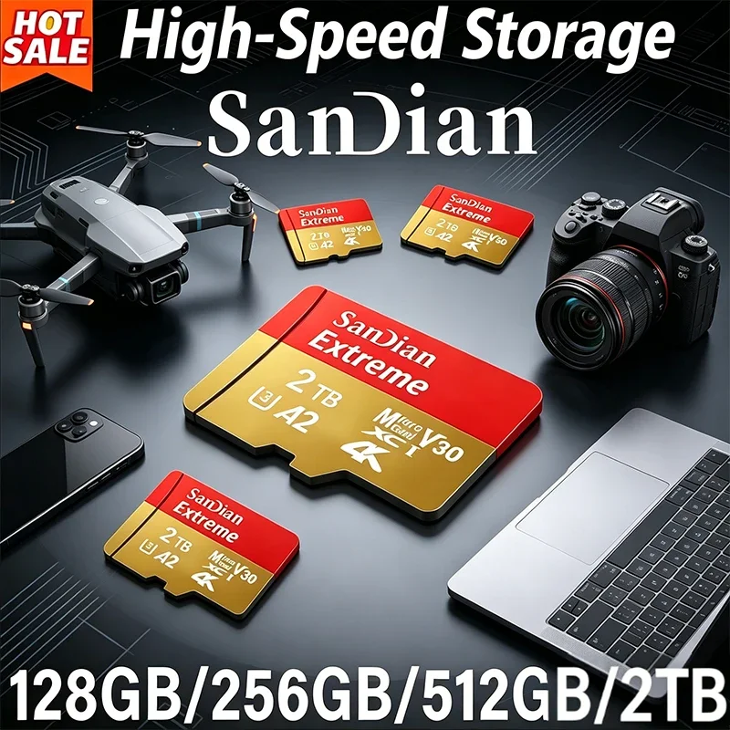 High Speed Micro TF SD Card 128GB 256GB Class10 U3 V30 Up to 100MB/s for Camera Drone Driving Recorder Waterproof Memory Card
