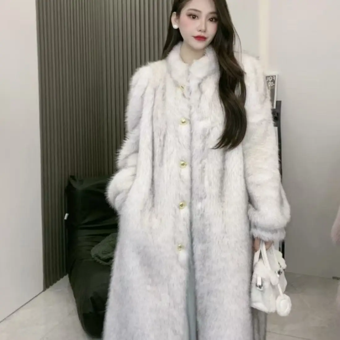 مصمم السيدات منتصف طول معطف الفراء ملابس خارجية عصرية عصرية المليونير معركة درع نمط المرأة معطف طويل #1