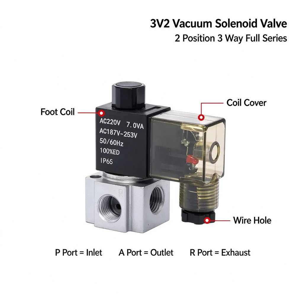 3V2-06-NC 3V2-08-NO  High Frequency Pneumatic Vacuum Solenoid Valve Direct Acting Normally Closed Normally Open 2 Position 3 Way