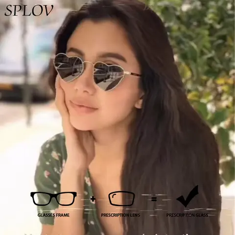 SPLOV Retro Prescription Sunglasses Women's Heart Shaped Metal Frame Design Fashionable Customized Prescription Lens Sunglasses