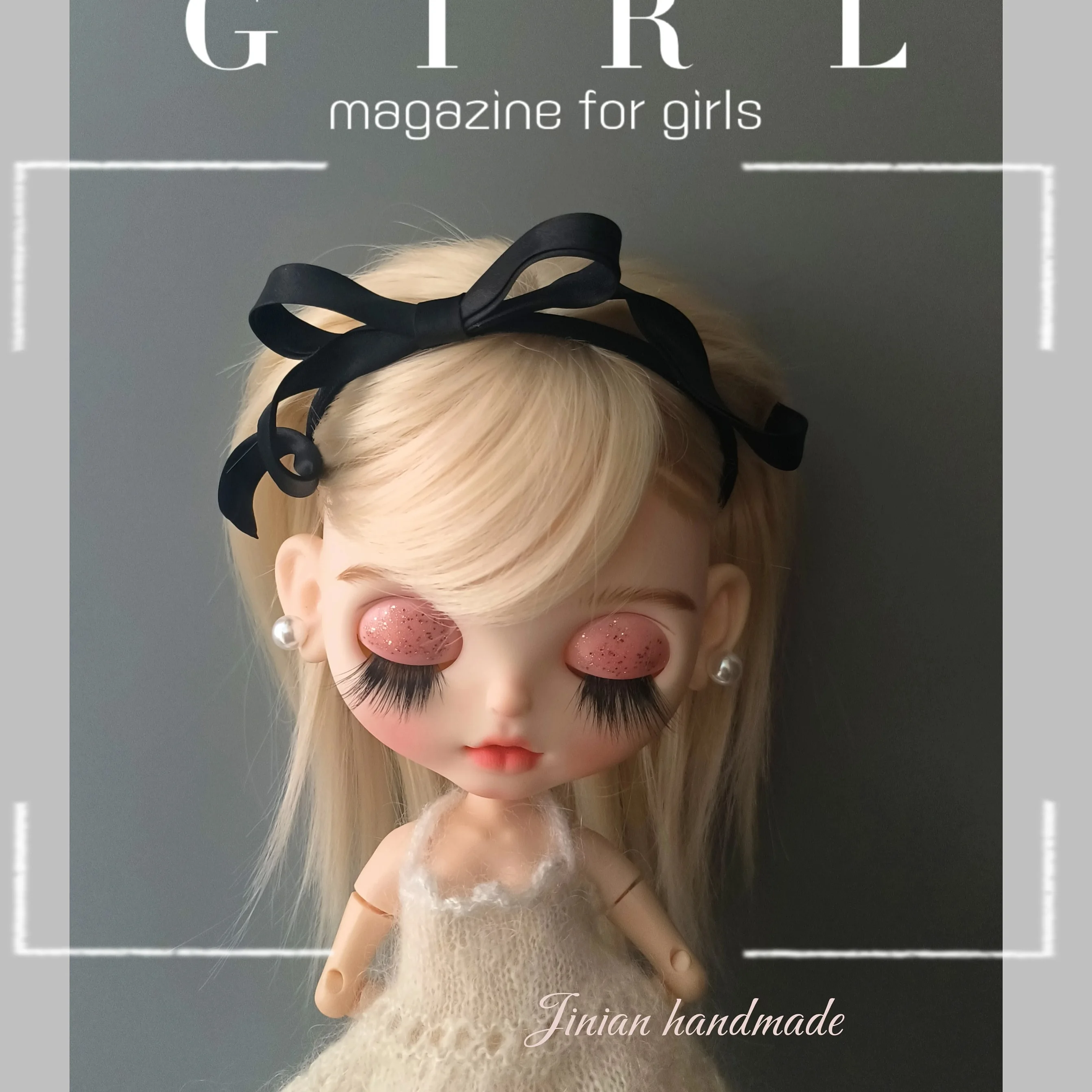 ICY ブライス人形帽子アクセサリー黒クラシック三次元弓ヘアバンド 19 関節用 OB24 ブライスフランス頭飾り