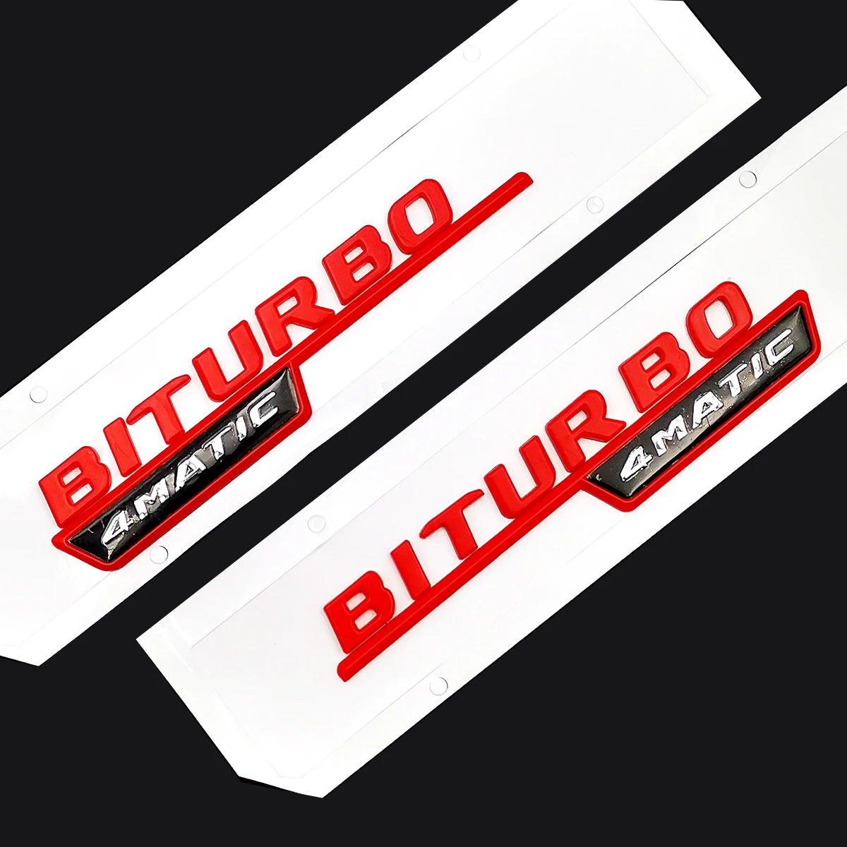 2pcs/lot 3D Black Red Silver TURBO BITURBO 4MATIC Car Trunk Rear Letters Badge Emblem Decal Sticker For Mercedes Benz AMG TURBO