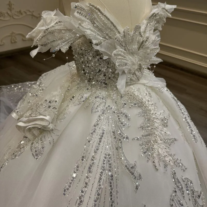 Vestido de noiva branco para crianças, cauda bonito e lindo