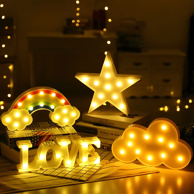 3D Rainbow LED Night Lights Cartoon Star Unicorn Flamingo Cloud LED Table Lamp For Kids Bedroom Decor New Year Gift Lighting