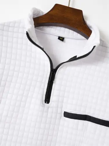 2025 Spring and Autumn New Men's Plaid Turtleneck Zipper Long Sleeve Polo Shirt Sports Breathable Business Casual Polo Shirt - Image 3