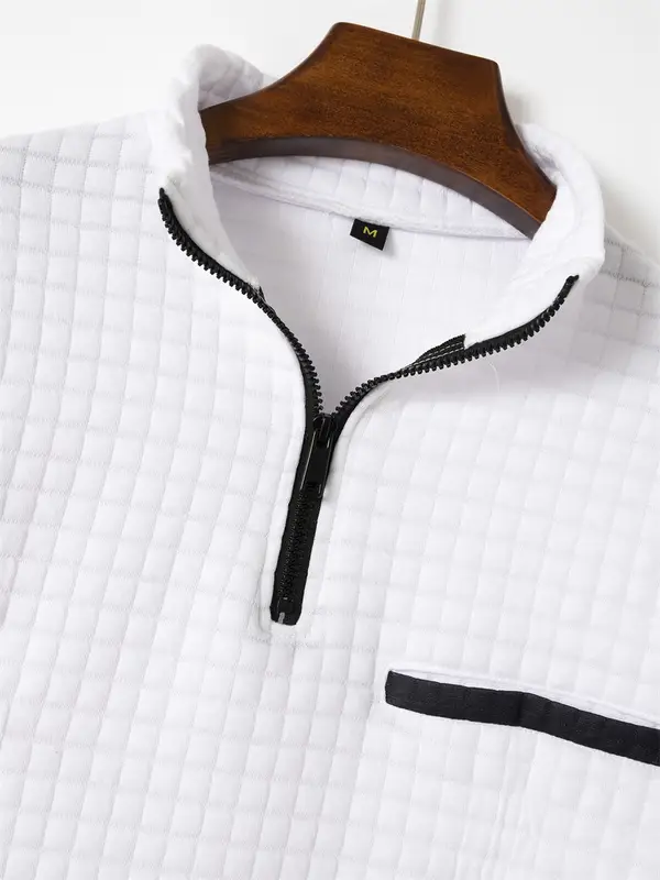 2025 Spring and Autumn New Men's Plaid Turtleneck Zipper Long Sleeve Polo Shirt Sports Breathable Business Casual Polo Shirt - Image 3