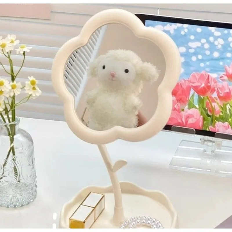 Espelho de flores dormitório quarto desktop alta beleza armazenamento espelho de maquiagem bonito rotativo criativo adequado para dar aos amigos