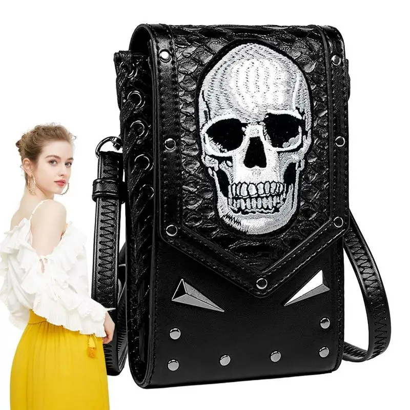 Gothic Skull Purse Women Shoulder Bag Crossbody Novelty Fashion Studded Waist Bag Mini Phone Keys Bag Girls Costume Accessories