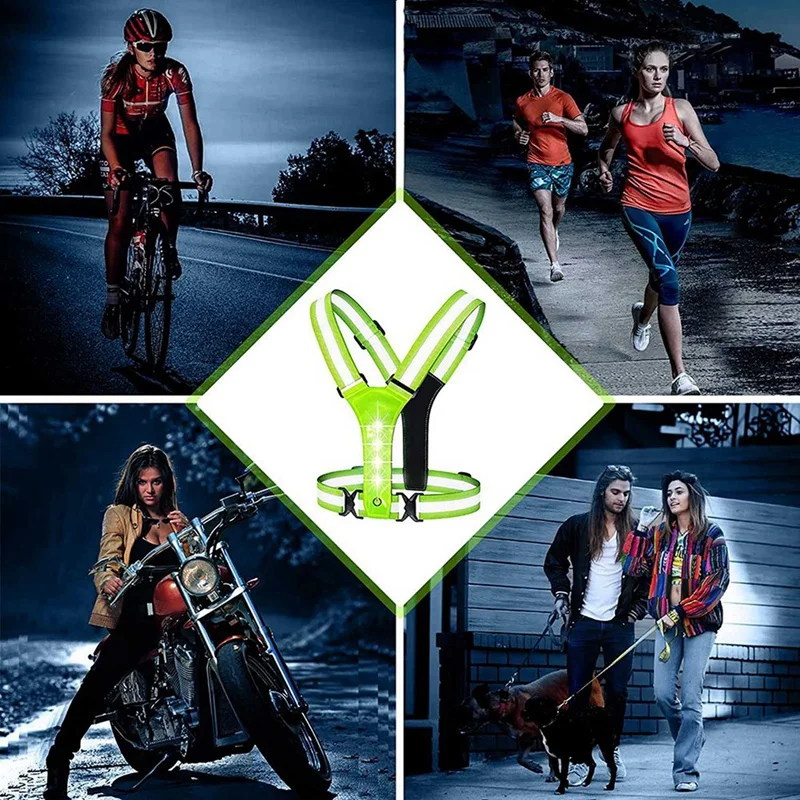 Gilet da corsa riflettente a RISE-2X LED, gilet luminoso a LED con equipaggiamento di sicurezza da corsa elastico regolabile perfetto per correre, camminare