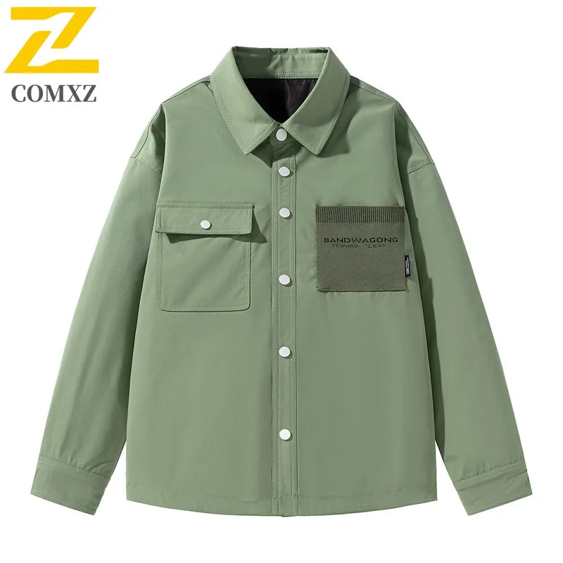 

COMXZ 2025 Hong Kong Style Jacket Men Thin Turn Down Collar Autumn Winter Mens Korean Casual Youth Outdoor Shirt Coat