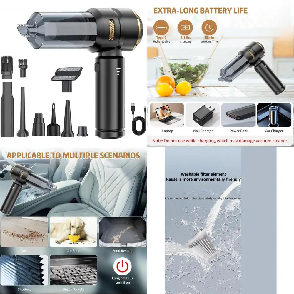 Car Vacuum Cleaner Display Remaining Power Washable Reusable Filter Element for Compact SUVs 2024-2025 Long-Lasting Mu