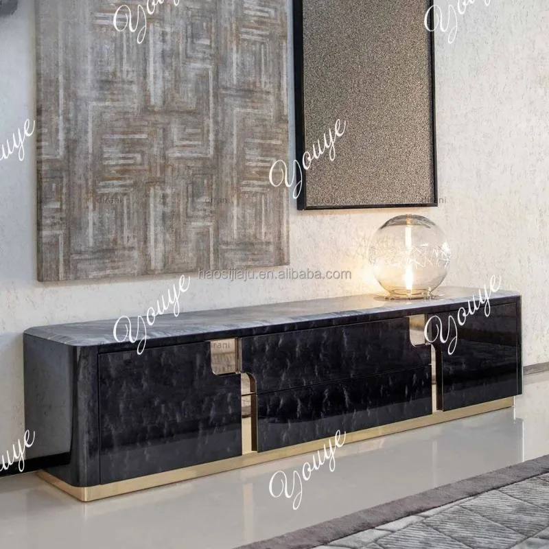 

New European light luxury living room black gold solid wood TV cabinet furniture modern luxury designer solid wood furniture