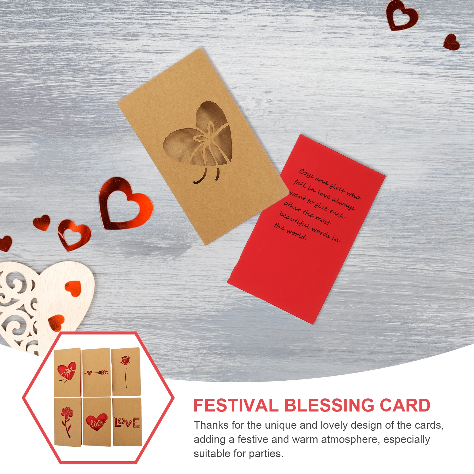 

12 Pcs Retro Heart Greeting Cards Thickened Kraft Paper Crack Resistant Festive Party Gift Decorative Blessing Message