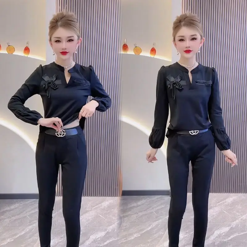 Conjunto de emagrecimento splicing para mulheres, top e leggings com decote em v, idade redutora, elegante, estilo coreano, novo, primavera, 2021, 2 peças