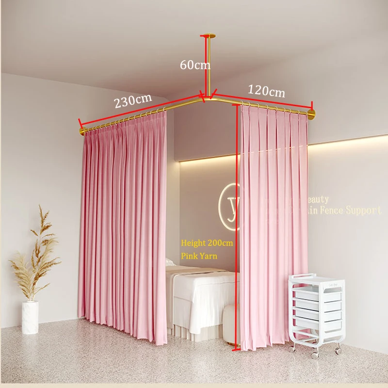 Beauty Salon L-Shape Metal Support Privacy Partition Rod,Include Privacy Partition Curtain,Color Option Blue/Purple/Yellow/Pink