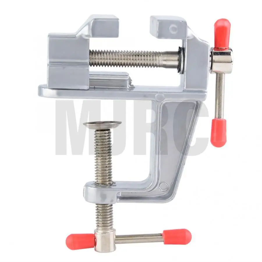Mini morsa da banco Morsetto regolabile in miniatura in alluminio da 3,5" multifunzionale come un morsa da banco piatta bloccata su un tavolo